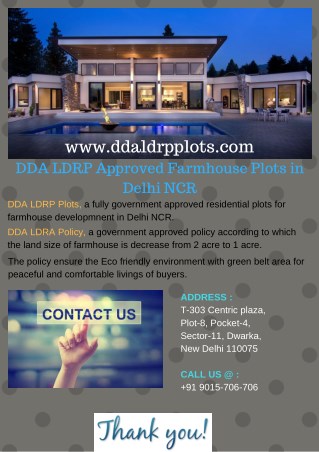 DDA LDRP Approved Farmhouse Plots in Delhi NCR