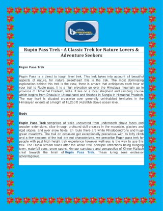 Rupin Pass Trek - A Classic Trek for Nature Lovers & Adventure Seekers