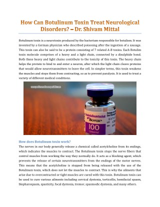 How Can Botulinum Toxin Treat Neurological Disorders? - Dr. Shivam Mittal