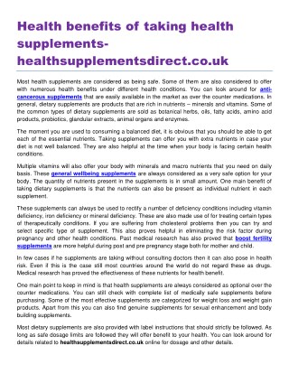 Health benefits of taking health supplements healthsupplementsdirect.co.uk