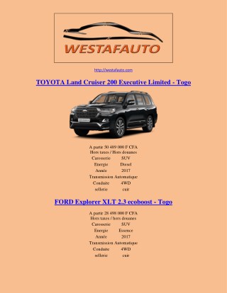 Westafauto - Togo prix voiture, Togo concessionnaire