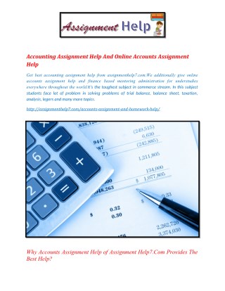 Accounting Assignment Help And Online Accounts Assignment Help