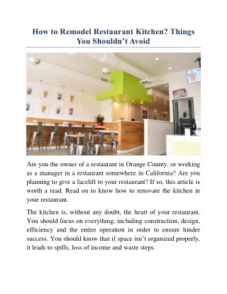 Restaurant Renovation & Remodeling Contractor