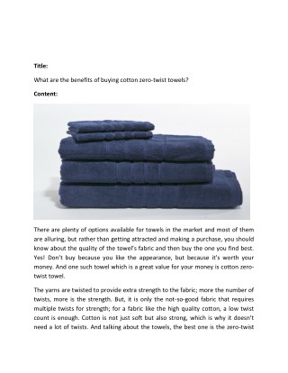What are the benefits of buying cotton zero-twist towels