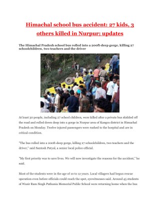 Himachal school bus accident: 27 kids, 3 others killed in Nurpur; updates