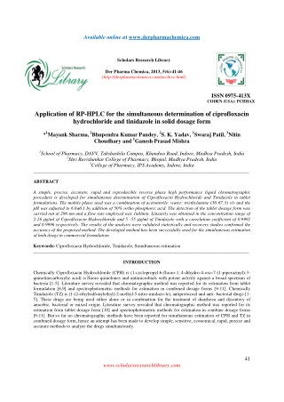 Application of RP-HPLC for the simultaneous determination of ciprofloxacin hydrochloride and tinidazole in solid dosage