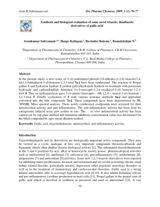 Synthesis and biological evaluation of some novel triazolo, thiadiazole derivatives of gallic acid