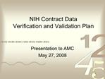 NIH Contract Data Verification and Validation Plan