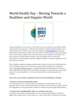 World Health Day â€“ Moving Towards a Healthier and Happier World