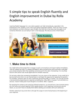 Rolla Academy explain 5 simple tips to English improvement in Dubai