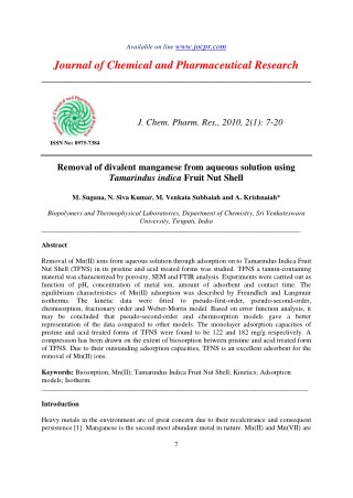 Removal of divalent manganese from aqueous solution using Tamarindus indica Fruit Nut Shell