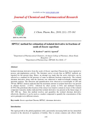 HPTLC method for estimation of isolated derivative in fractions of seeds of Ensete superbum