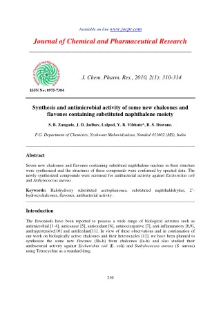 Synthesis and antimicrobial activity of some new chalcones and flavones containing substituted naphthalene moiety