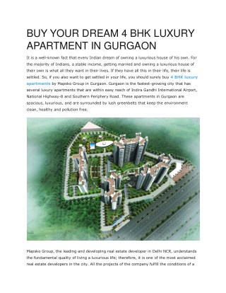 BUY YOUR DREAM 4 BHL LUXURY APARTMENT IN GURGAON