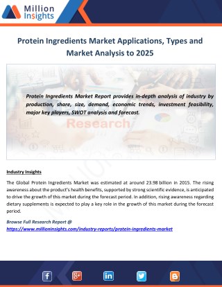 Protein Ingredients Market Applications, Types and Market Analysis to 2025