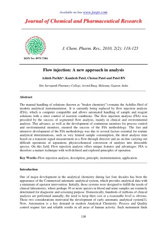 Flow injection: A new approach in analysis