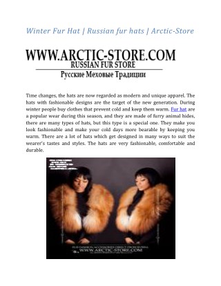 Winter Fur Hat | Russian fur hats | Arctic-Store