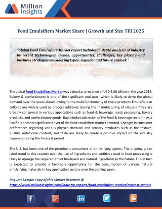 Food Emulsifiers Market, Landscape and Segmented Products Till 2025