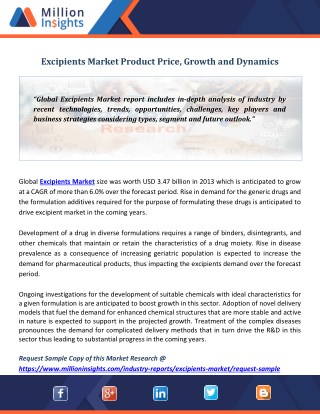 Excipients Market Product Price, Growth and Dynamics