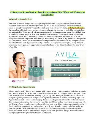 Avila Ageless Serum Review - Benefits, Ingredients, Side Effects and Whiout Any Side effects !