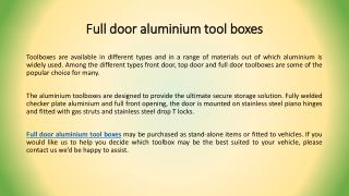 Full Door Aluminium Tool boxes: Another Best Option To Store Your Tools