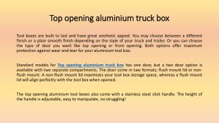 Top Opening Aluminium Tool Box: Designed For Maximum Storage and Maximum Durability