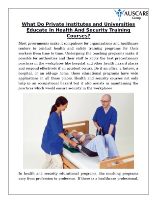 What Do Private Institutes and Universities Educate In Health And Security Training Courses?