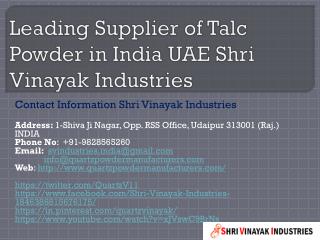 Leading Supplier of Talc Powder in India UAE Shri Vinayak Industries