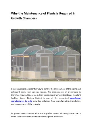 Why the Maintenance of Plants is Required in Growth Chambers