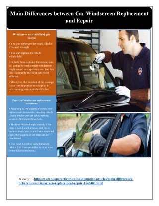 Main Differences between Car Windscreen Replacement and Repair