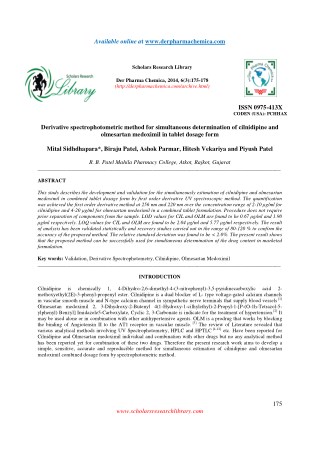 Derivative spectrophotometric method for simultaneous determination of cilnidipine and olmesartan medoximil in tablet do