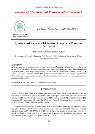 Synthesis and Antimicrobial Activity of some novel Formazan Derivatives