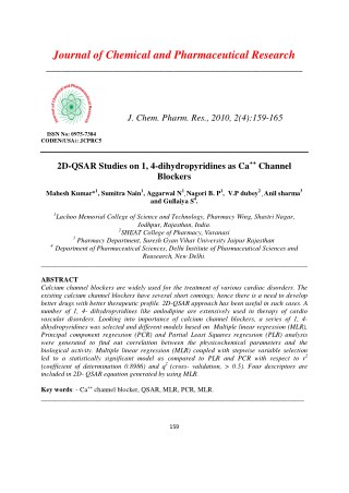 2D-QSAR Studies on 1, 4-dihydropyridines as Ca Channel Blockers