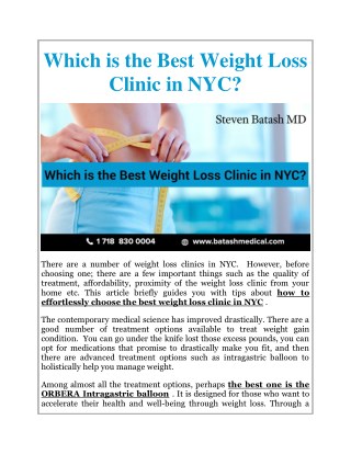 Which is the Best Weight Loss Clinic in NYC?