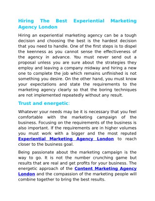 Hiring The Best Experiential Marketing Agency London