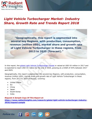 Light Vehicle Turbocharger Market- Industry Share, Growth Rate and Trends Report 2018