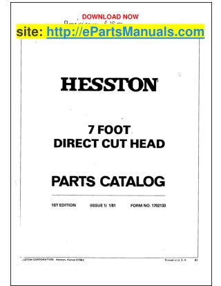 Hesston 7 Foot Parts Manual for Direct Cut Head