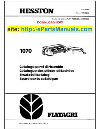 Hesston 1070 Parts Manual for Agri Tractor