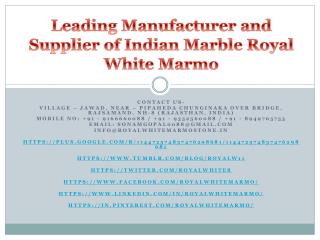 Leading Manufacturer and Supplier of Indian Marble Royal White Marmo