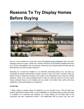 Reason To Inspect Display Homes Before Buying