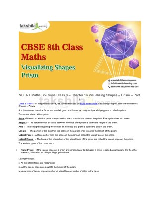 NCERT Maths Solutions Class 8 - Chapter 16 - Visualizing Shapes - Prism
