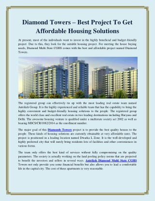 Diamond towers-Best project to get affordable housing solutions