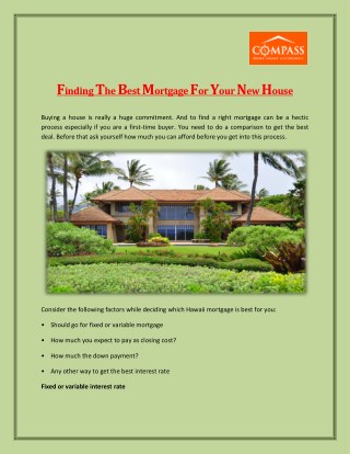 Finding The Best Mortgage For Your New House - Compass Hawaii