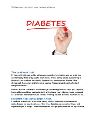 The Diabetes Lie How to Prevent And Even Reverse Diabetes