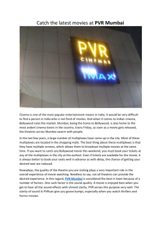 PVR Mumbai: For the best movie experience