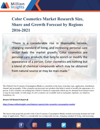 Color Cosmetics Market Research Size, Share and Growth Forecast by Regions 2016-2021