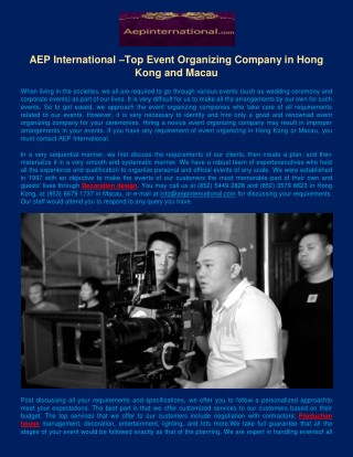 AEP International â€“Top Event Organizing Company in Hong Kongand Macau