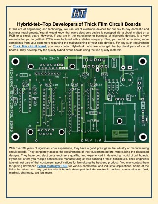 Hybrid-tekâ€“Top Developers of Thick Film Circuit Boards
