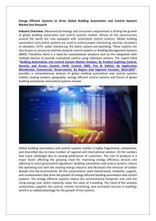 Global Building Automation and Control System Market Future Outlook, Market Size-Ken Research