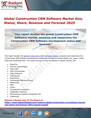 Global Construction CRM Software Market Size, Status, Share, Revenue and Forecast 2025